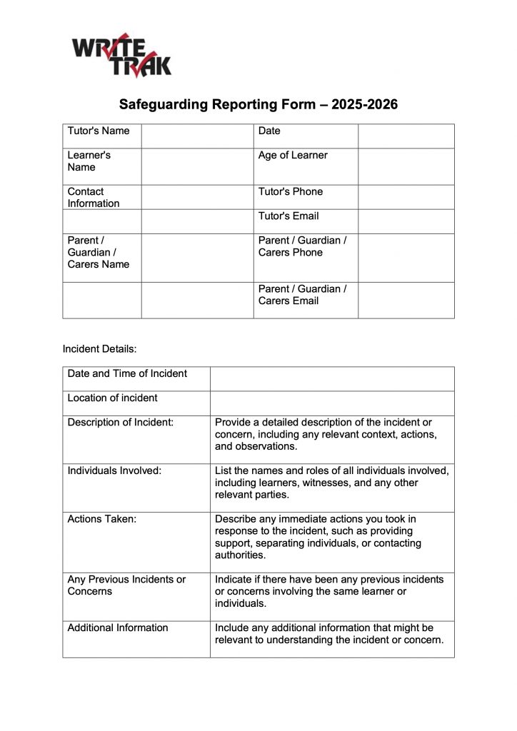 Safeguarding Reporting Form 2025-2026